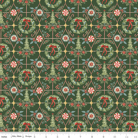 Santa's Fair Wreaths and Trees Green Quilt Fabric - Riley Blake Designs - Lisa Audit