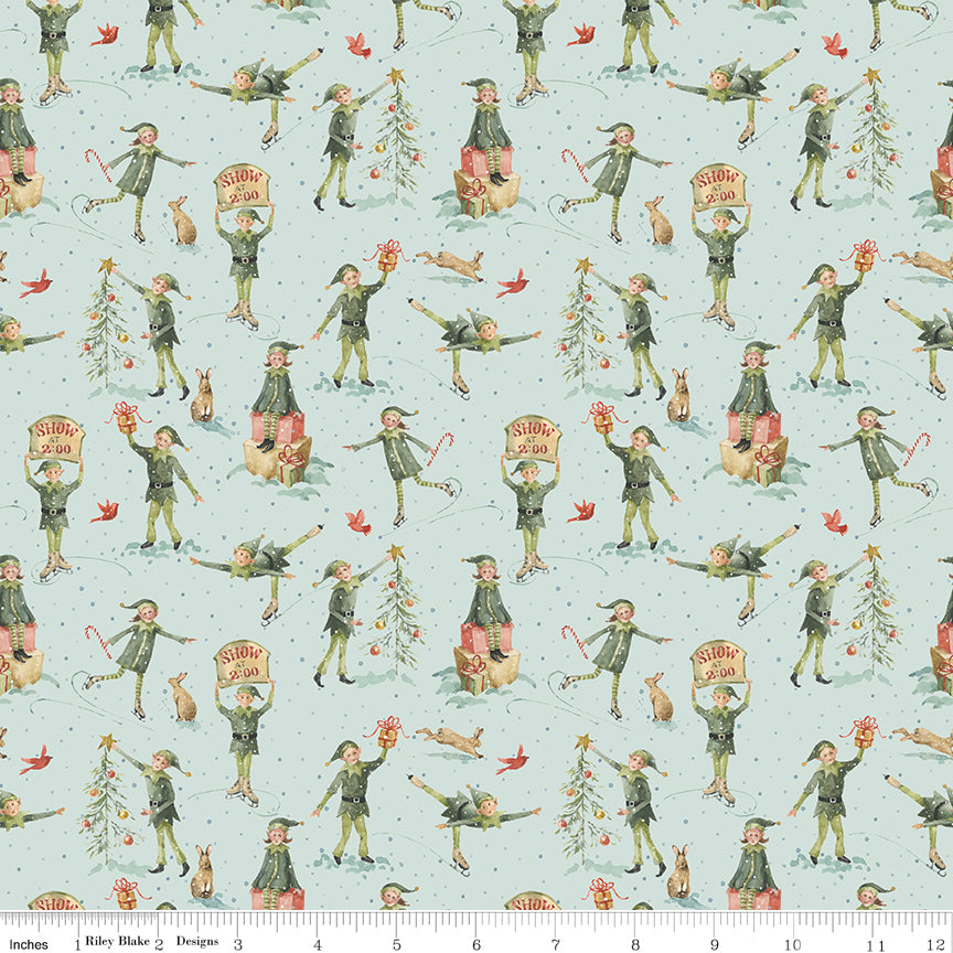 Santa's Fair Elves Blue Quilt Fabric by Lisa Audit
