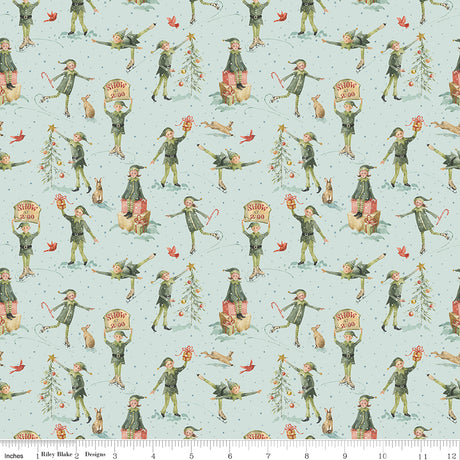 Santa's Fair Elves Blue Quilt Fabric - Riley Blake Designs - Lisa Audit