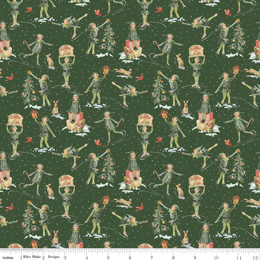 Santa's Fair Elves Green Quilt Fabric by Lisa Audit