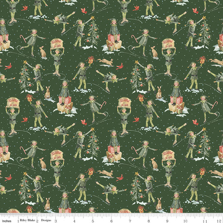Santa's Fair Elves Green Quilt Fabric - Riley Blake Designs - Lisa Audit
