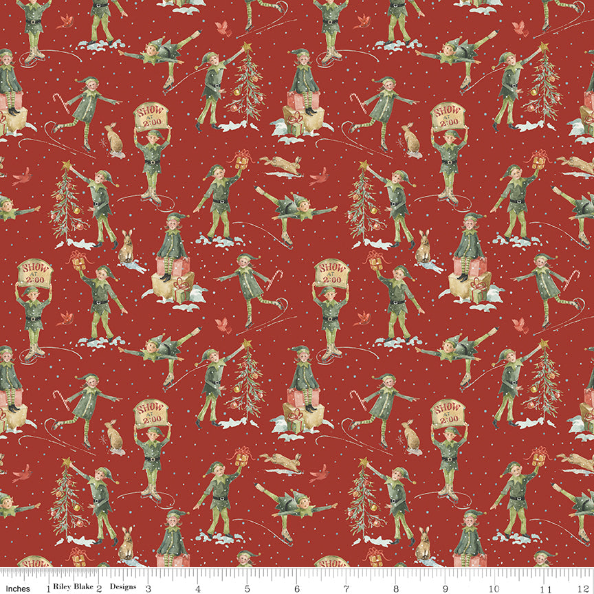 Santa's Fair Elves Red Quilt Fabric by Lisa Audit