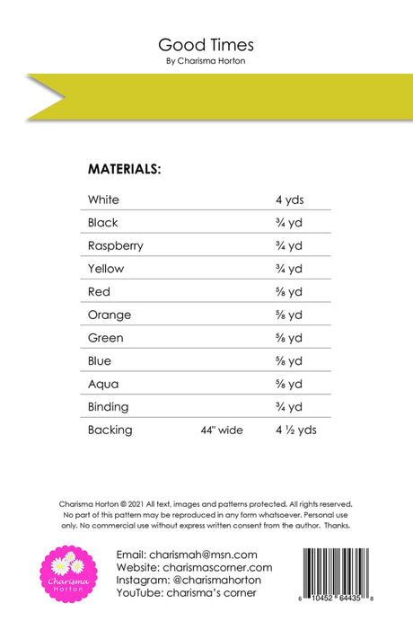 Back of the Good Times Quilt Pattern by Charisma Horton