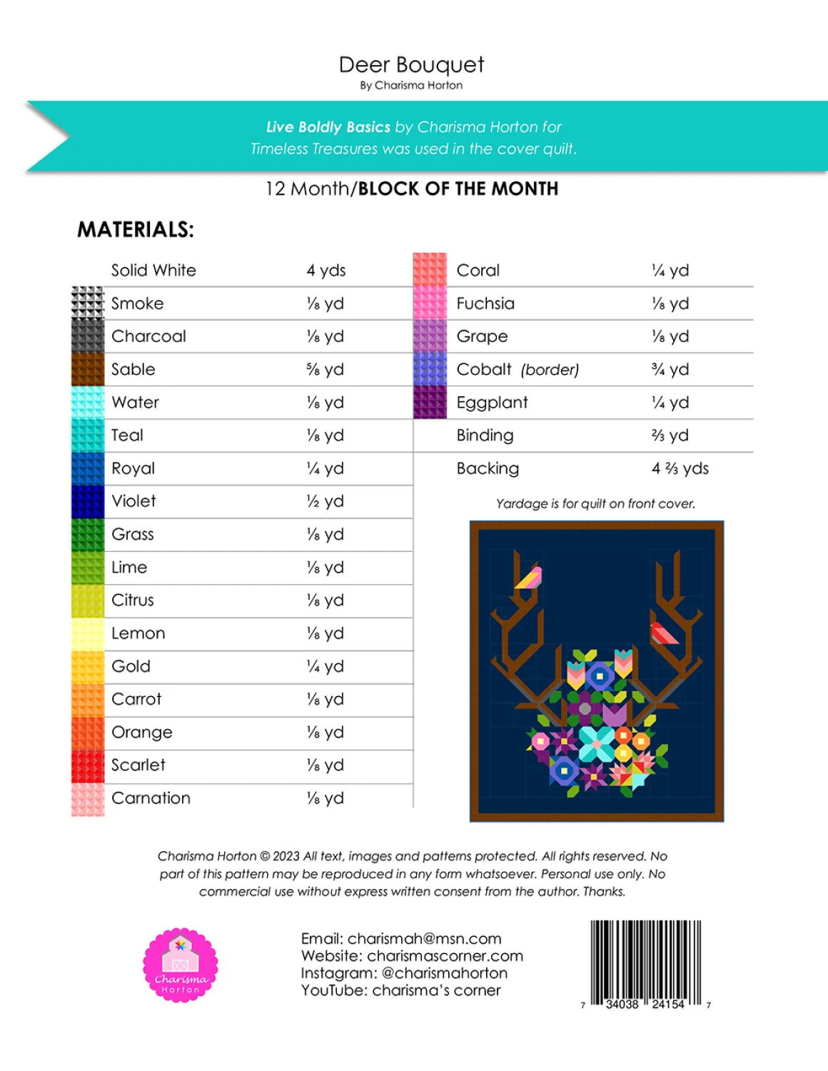 Back of the Deer Bouquet BOM Quilt Pattern by Charisma Horton