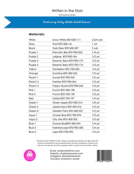 Back of the Written in the Stars Quilt Pattern by Charisma Horton