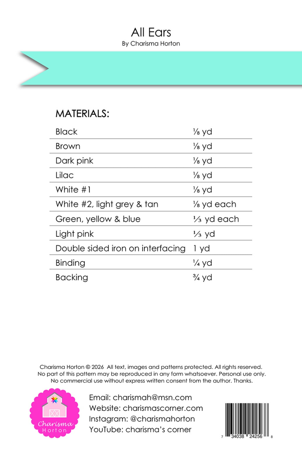 Back of the All Ears Quilt Pattern by Charisma Horton