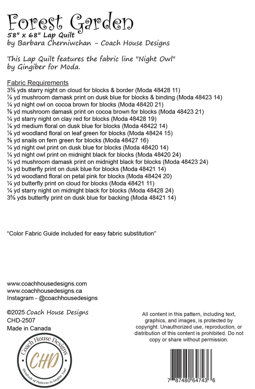 Back of the Forest Garden Quilt Pattern by Coach House Designs