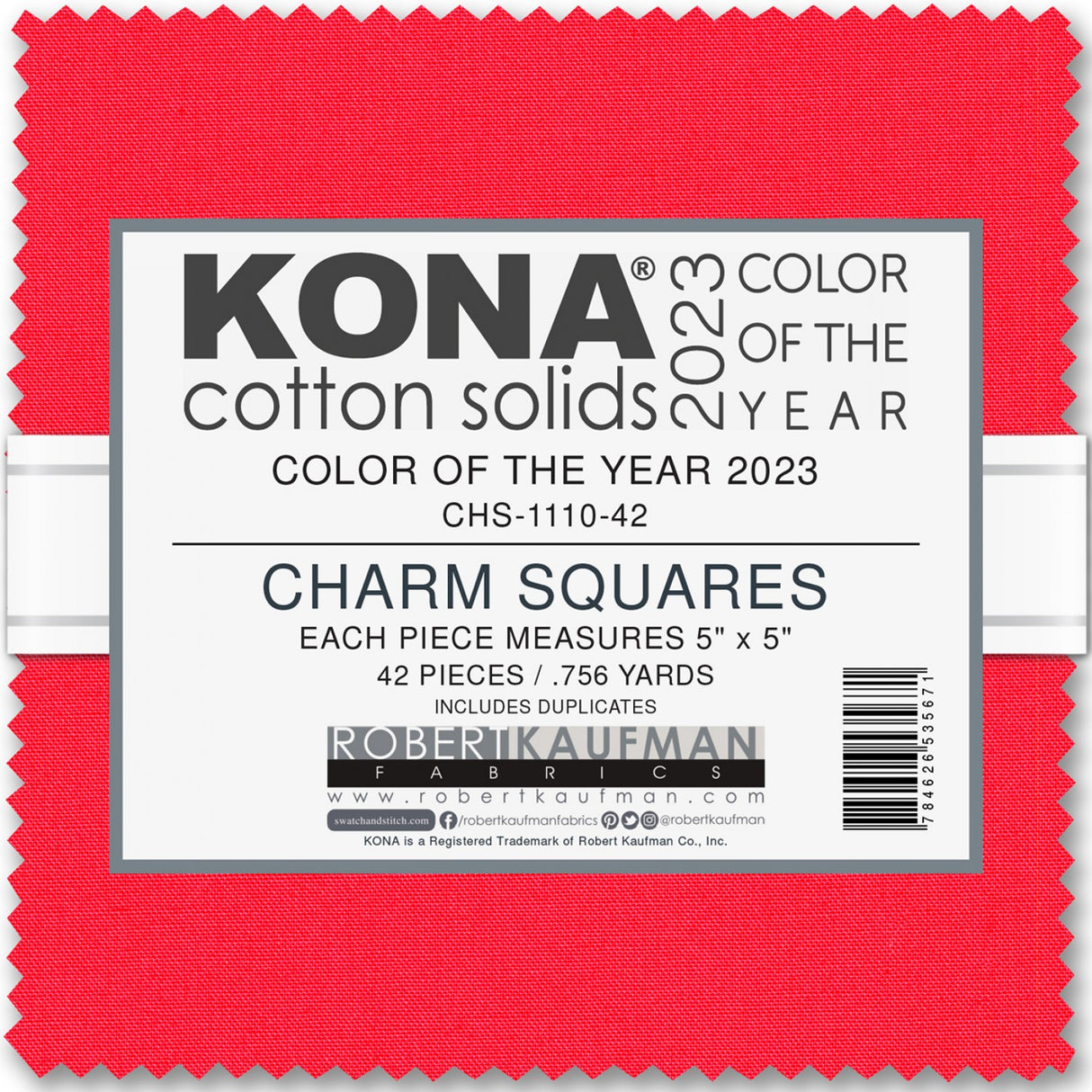 5in Squares Kona Cotton, Color of the Year 2023 Crush 42pcs/bundle