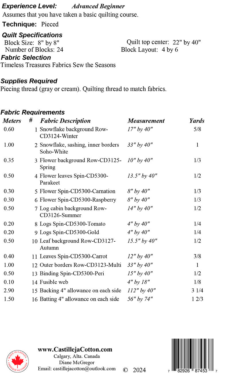 Back of the Seasonal Quilt Pattern by Castilleja Cotton