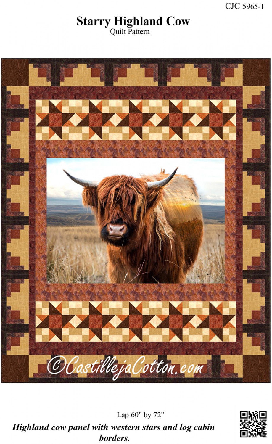 Starry Highland Cow Quilt Pattern by Castilleja Cotton