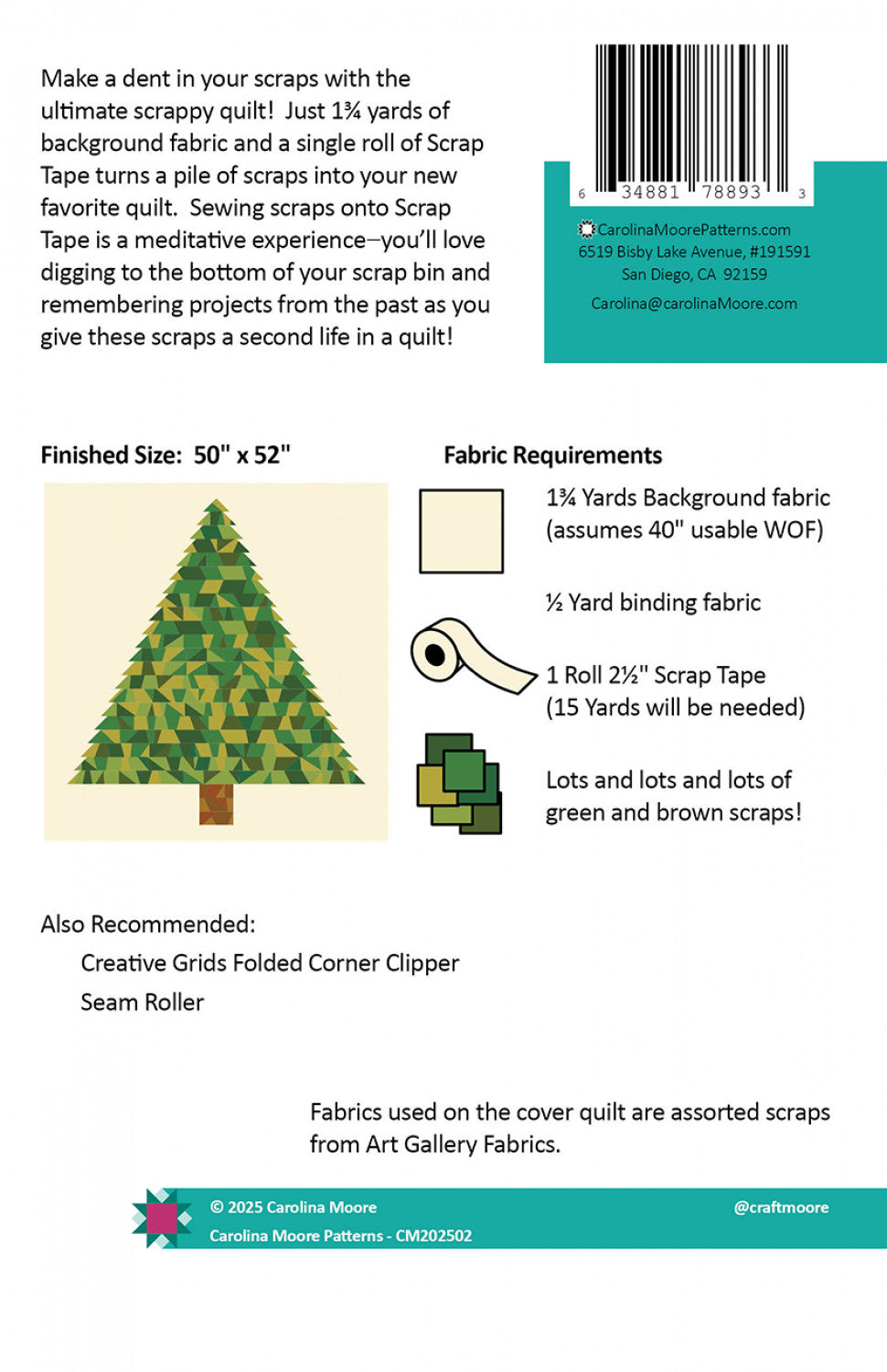 Back of the Scrappy Christmas Tree Quilt Pattern by Carolina Moore