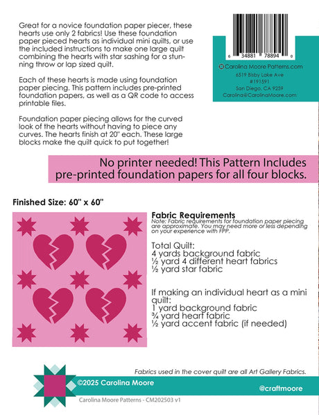 Back of the Broken Hearts Quilt Quilt Pattern by Carolina Moore