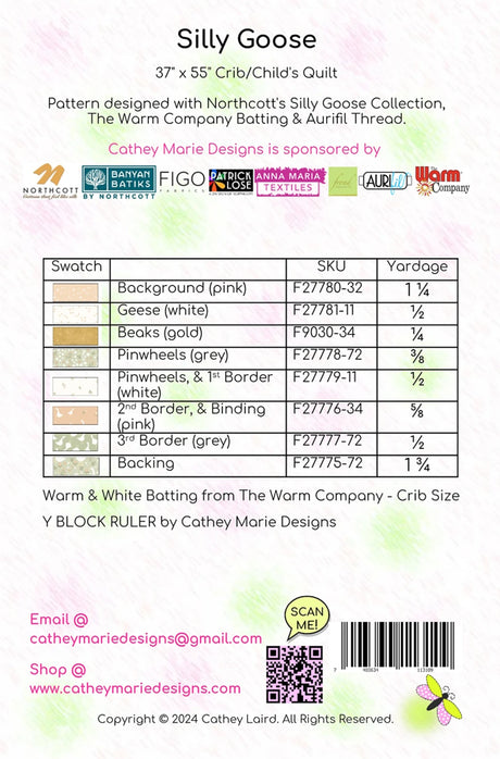 Back of Silly Goose Downloadable Pattern - Cathey Marie Designs - 37" x 55"