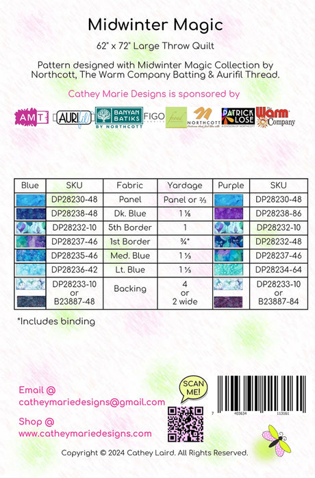 Back of the Midwinter Magic Quilt Pattern by Cathey Marie Designs