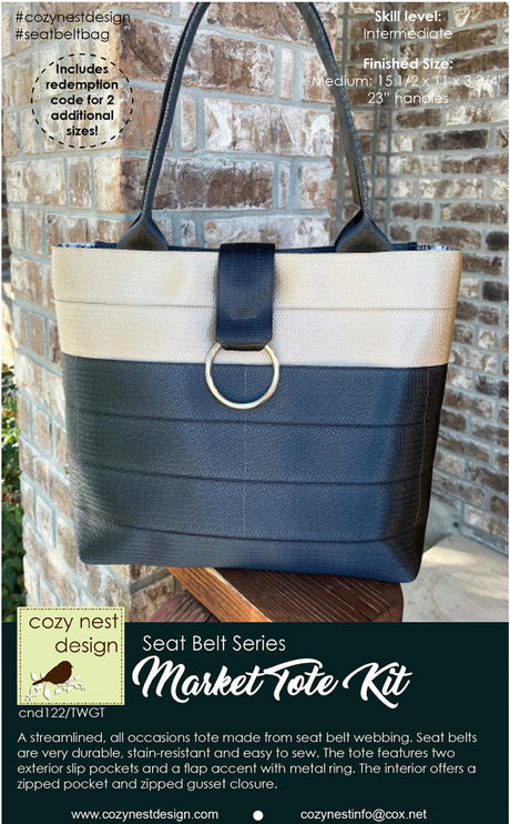 Market Tote Seat Belt Bag Kit In Dark Grey and Taupe by Cozy Nest Designs