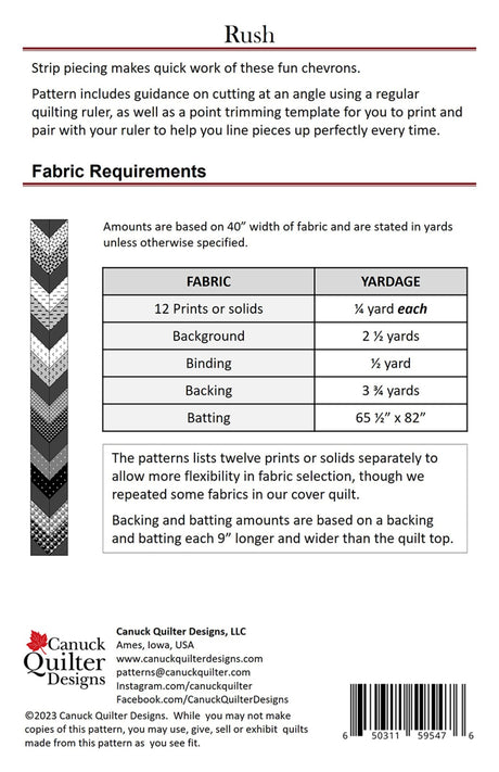 Back of the Rush Quilt Pattern by Canuck Quilter Designs