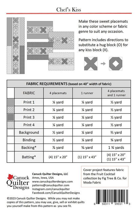 Back of the Chef's Kiss Pattern by Canuck Quilter Designs