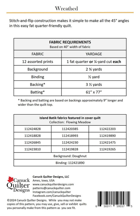 Back of the Wreathed Quilt Pattern by Canuck Quilter Designs