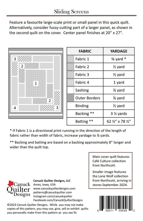 Back of the Sliding Screens Quilt Pattern by Canuck Quilter Designs