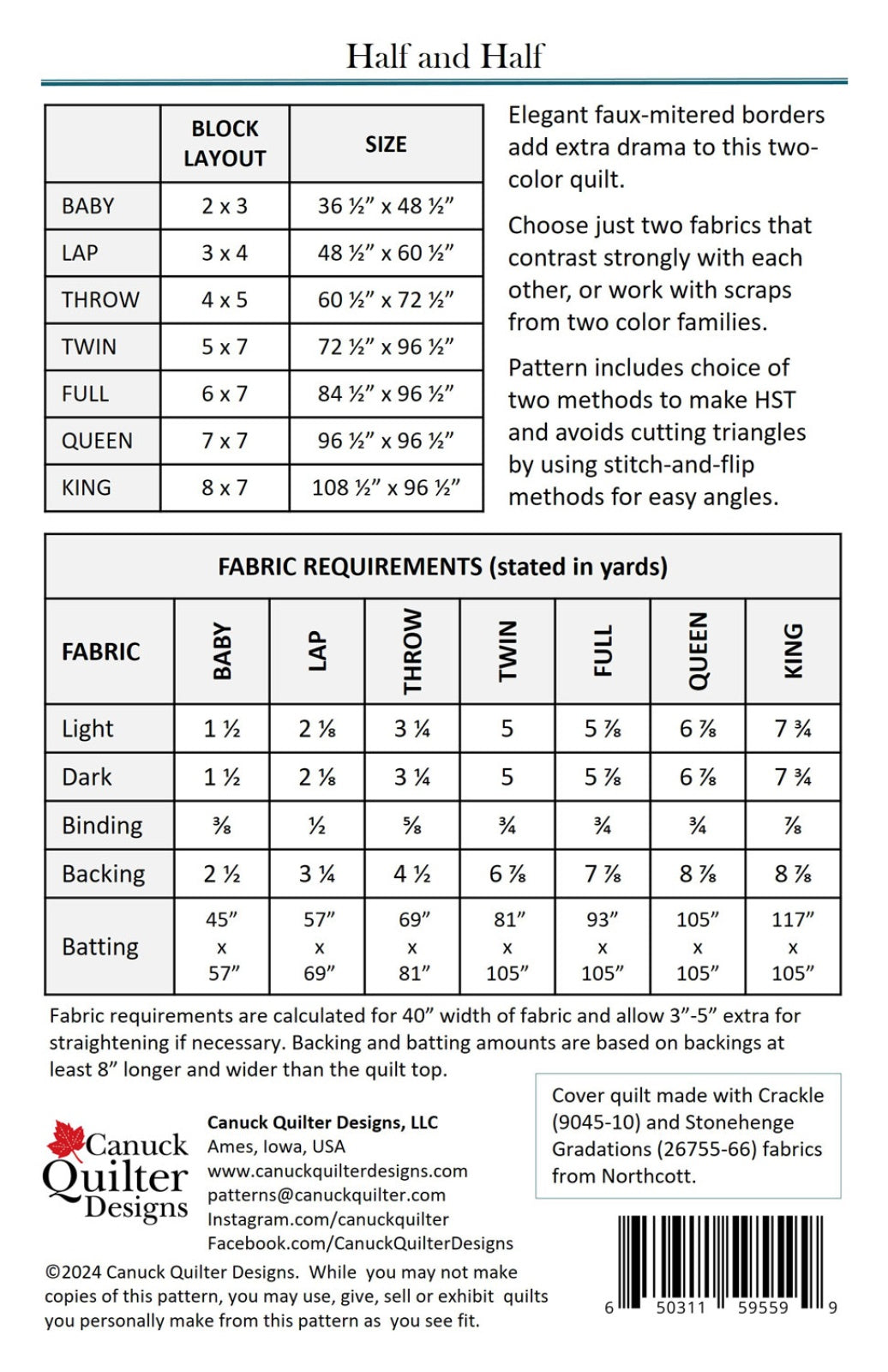 Back of the Half and Half Quilt Pattern by Canuck Quilter Designs