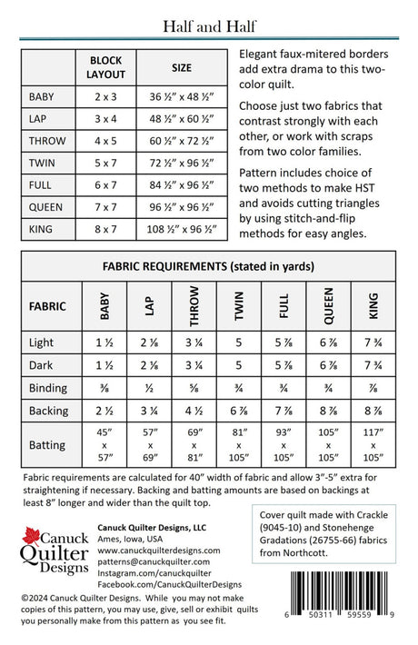 Back of the Half and Half Quilt Pattern by Canuck Quilter Designs