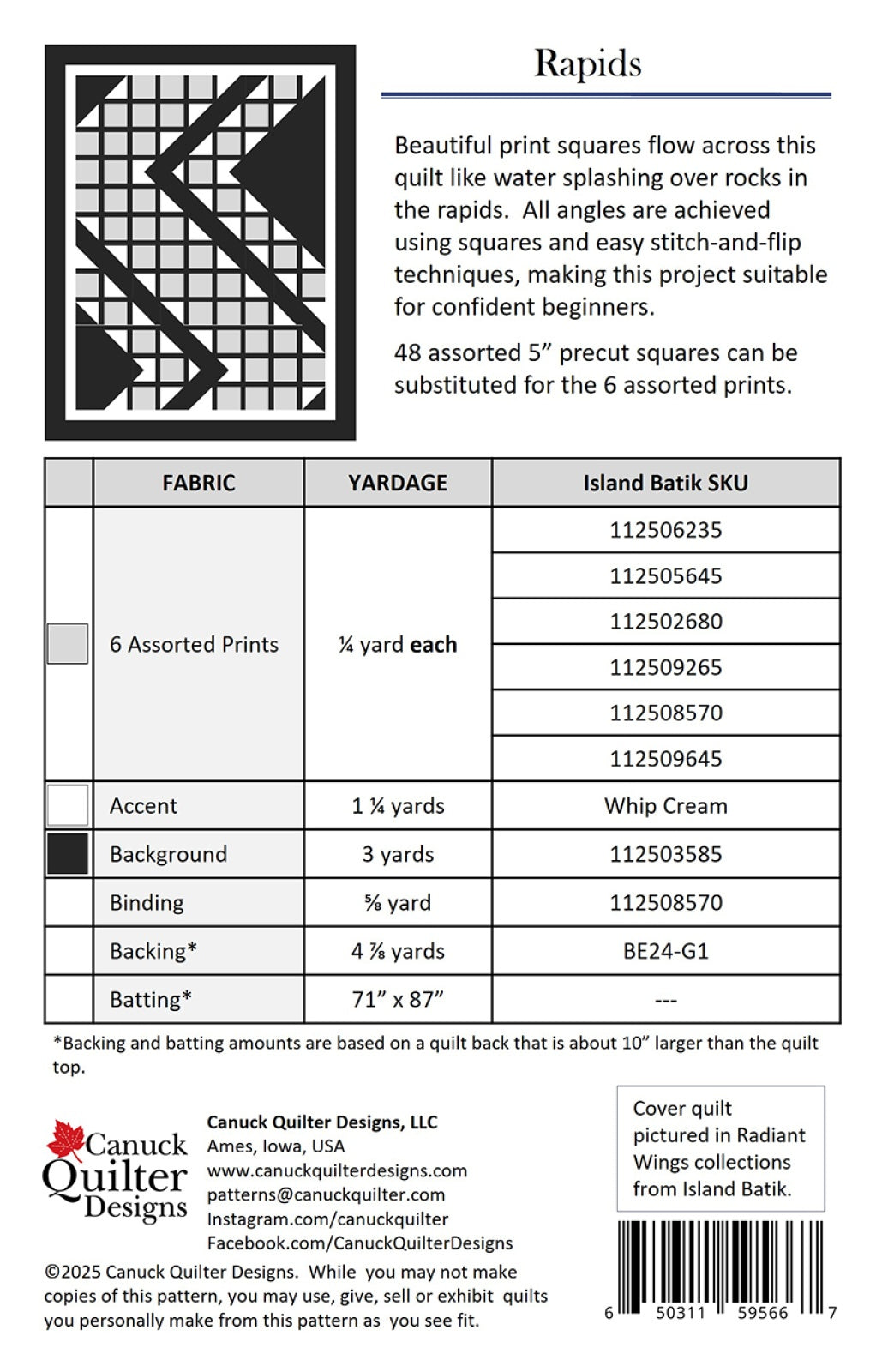 Back of the Rapids Quilt Pattern by Canuck Quilter Designs