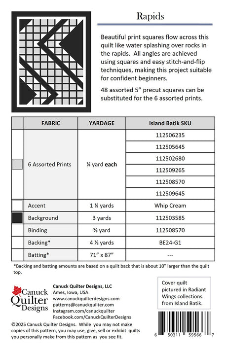 Back of the Rapids Quilt Pattern by Canuck Quilter Designs