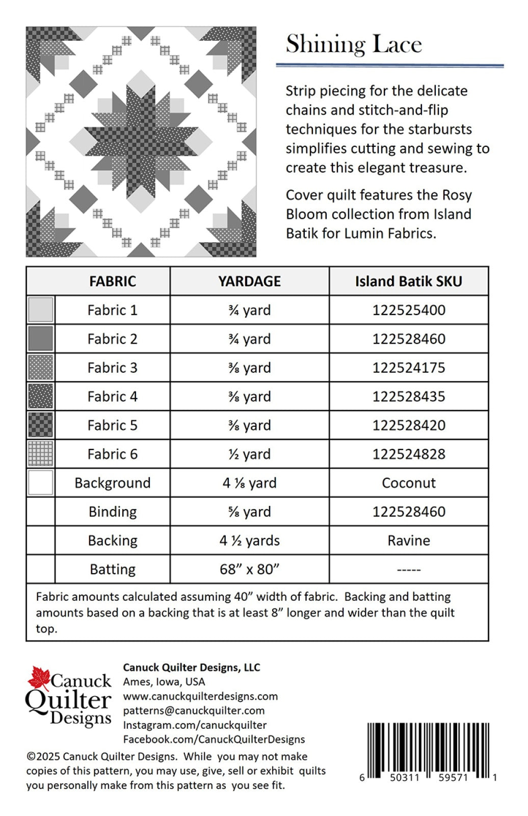 Back of the Shining Lace Quilt Pattern by Canuck Quilter Designs