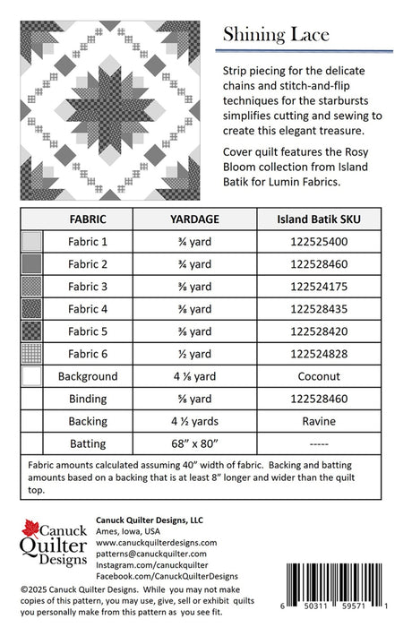 Back of the Shining Lace Quilt Pattern by Canuck Quilter Designs