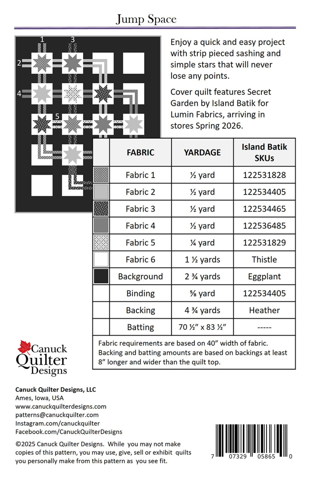 Back of the Jump Space Quilt Pattern by Canuck Quilter Designs