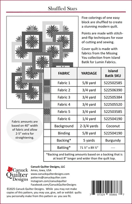 Back of the Shuffled Stars Downloadable Pattern by Canuck Quilter Designs