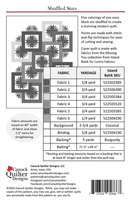 Back of the Shuffled Stars Quilt Pattern by Canuck Quilter Designs