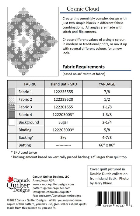 Back of the Cosmic Cloud Quilt Pattern by Canuck Quilter Designs