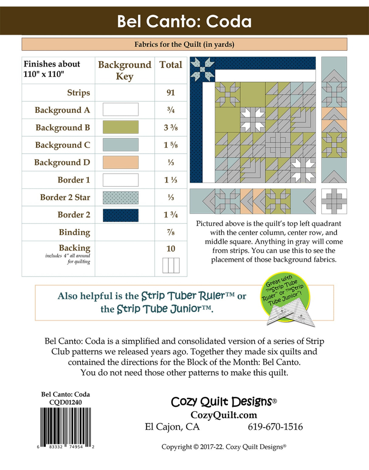 Back of the Bel Canto: Coda Quilt Pattern by Cozy Quilt Designs
