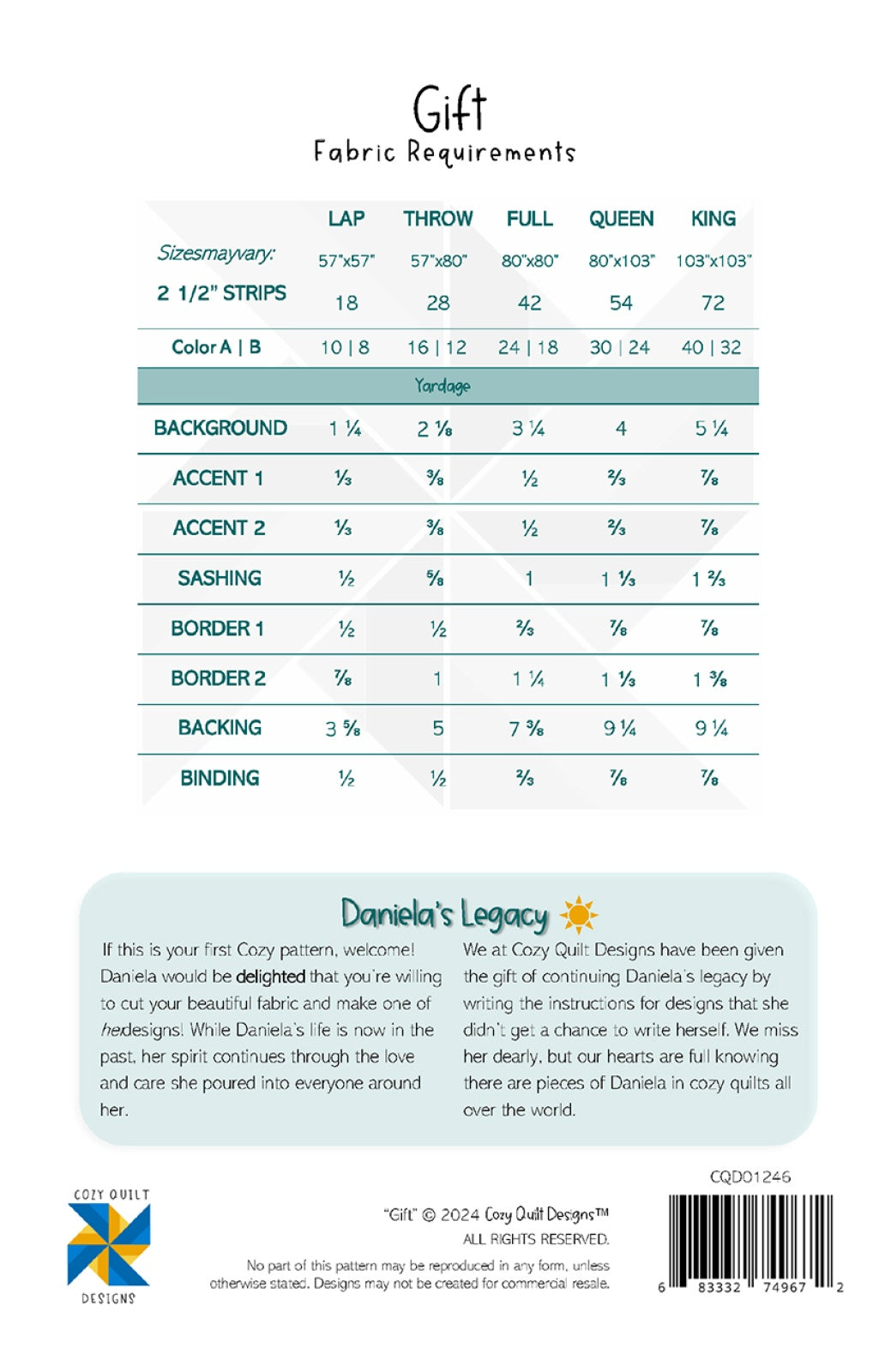 Back of the Gift Quilt Pattern by Cozy Quilt Designs