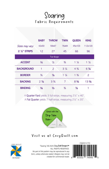 Back of the Soaring Quilt Pattern by Cozy Quilt Designs