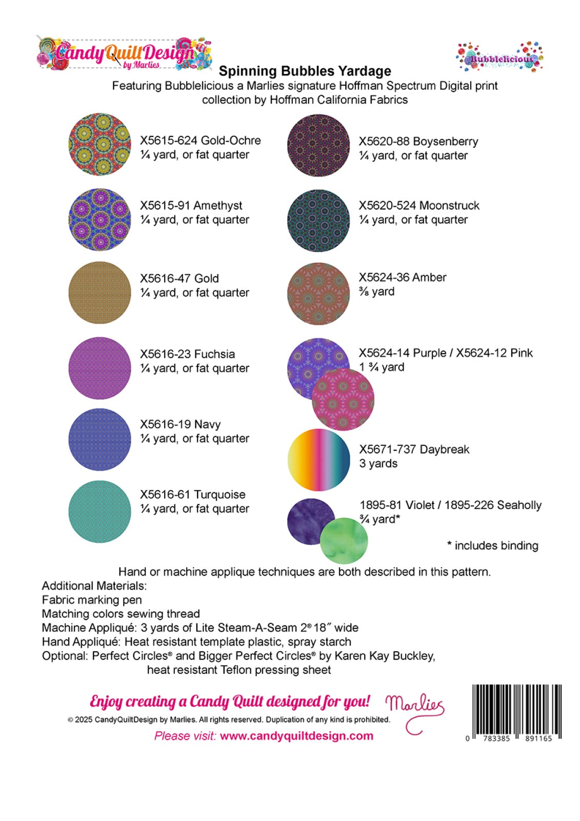 Back of the Spinning Bubbles Quilt Pattern by Candy Quilt Design