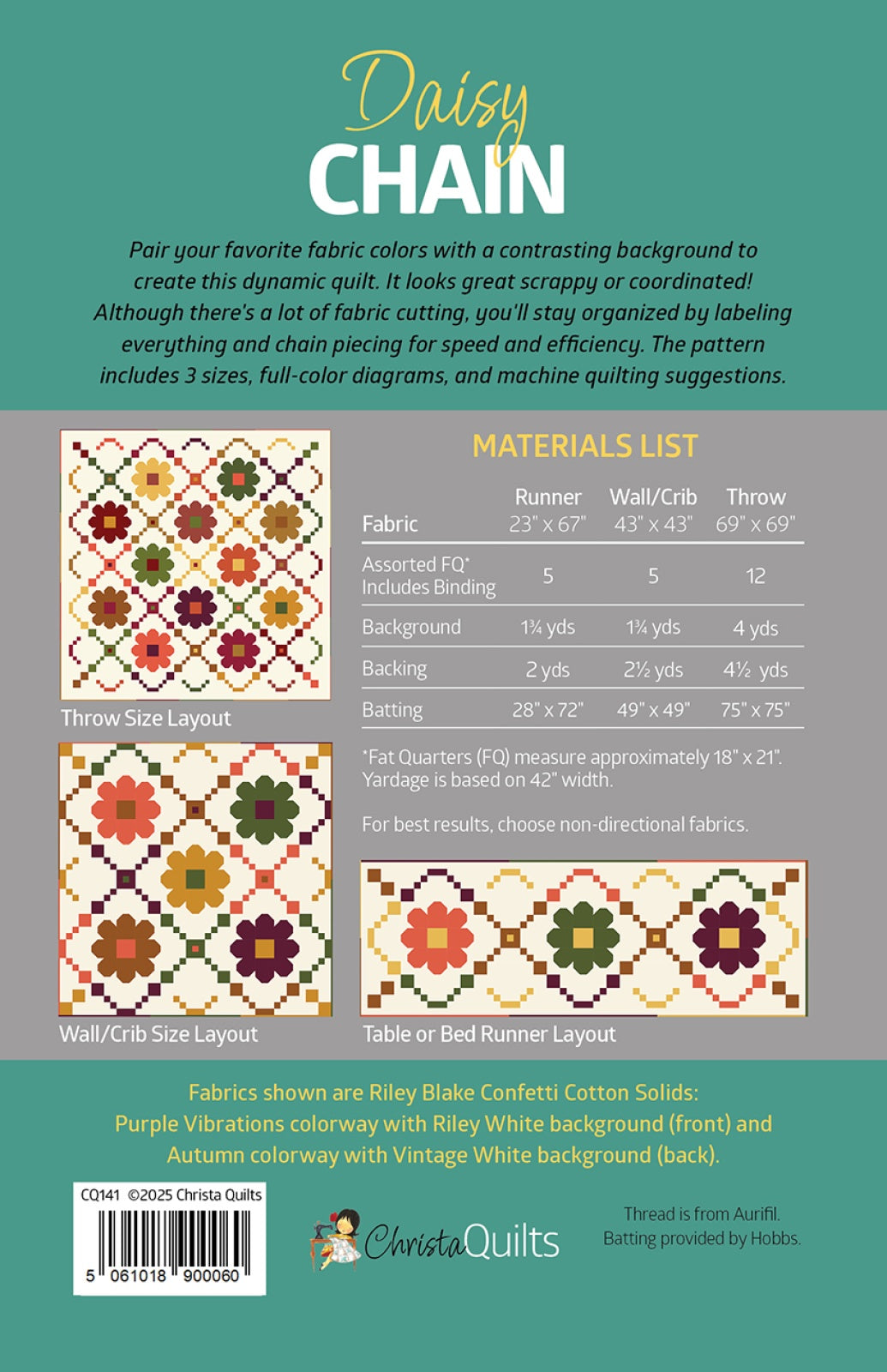 Back of the Daisy Chain Quilt Pattern by Christa Quilts