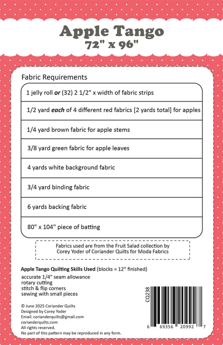Back of the Apple Tango Quilt Pattern by Coriander Quilts