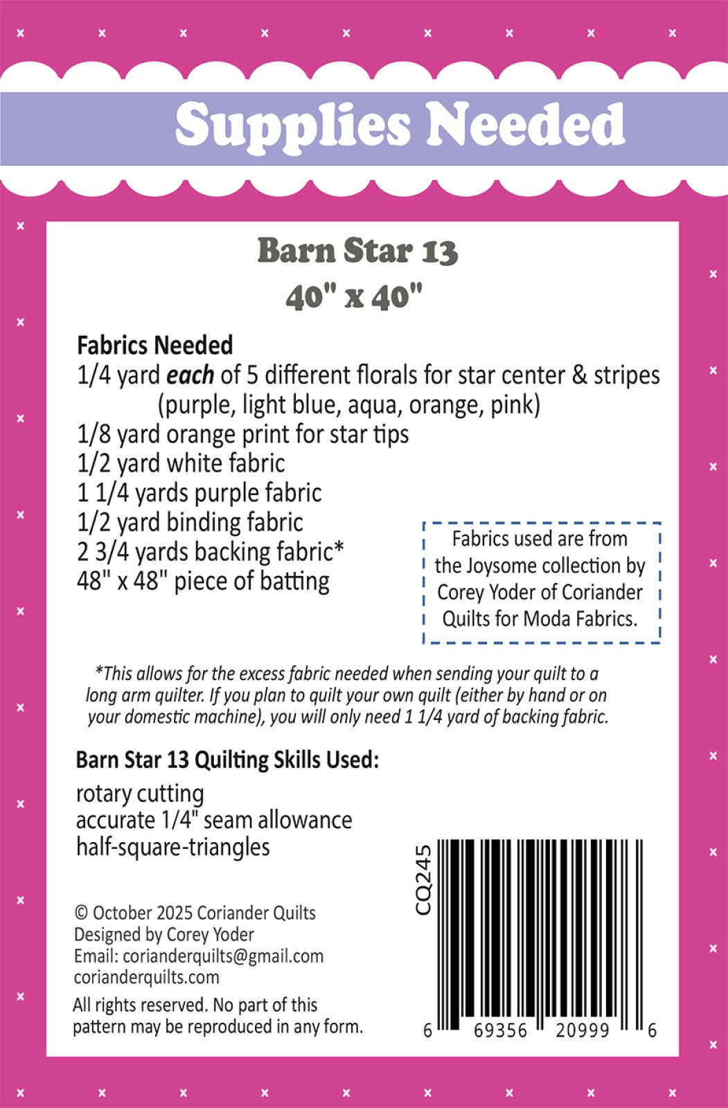 Back of the Barn Star 13 Quilt Pattern by Coriander Quilts