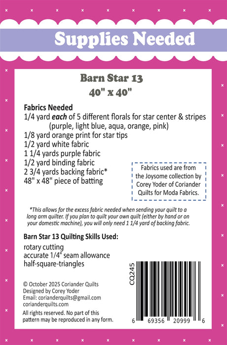 Back of the Barn Star 13 Quilt Pattern by Coriander Quilts