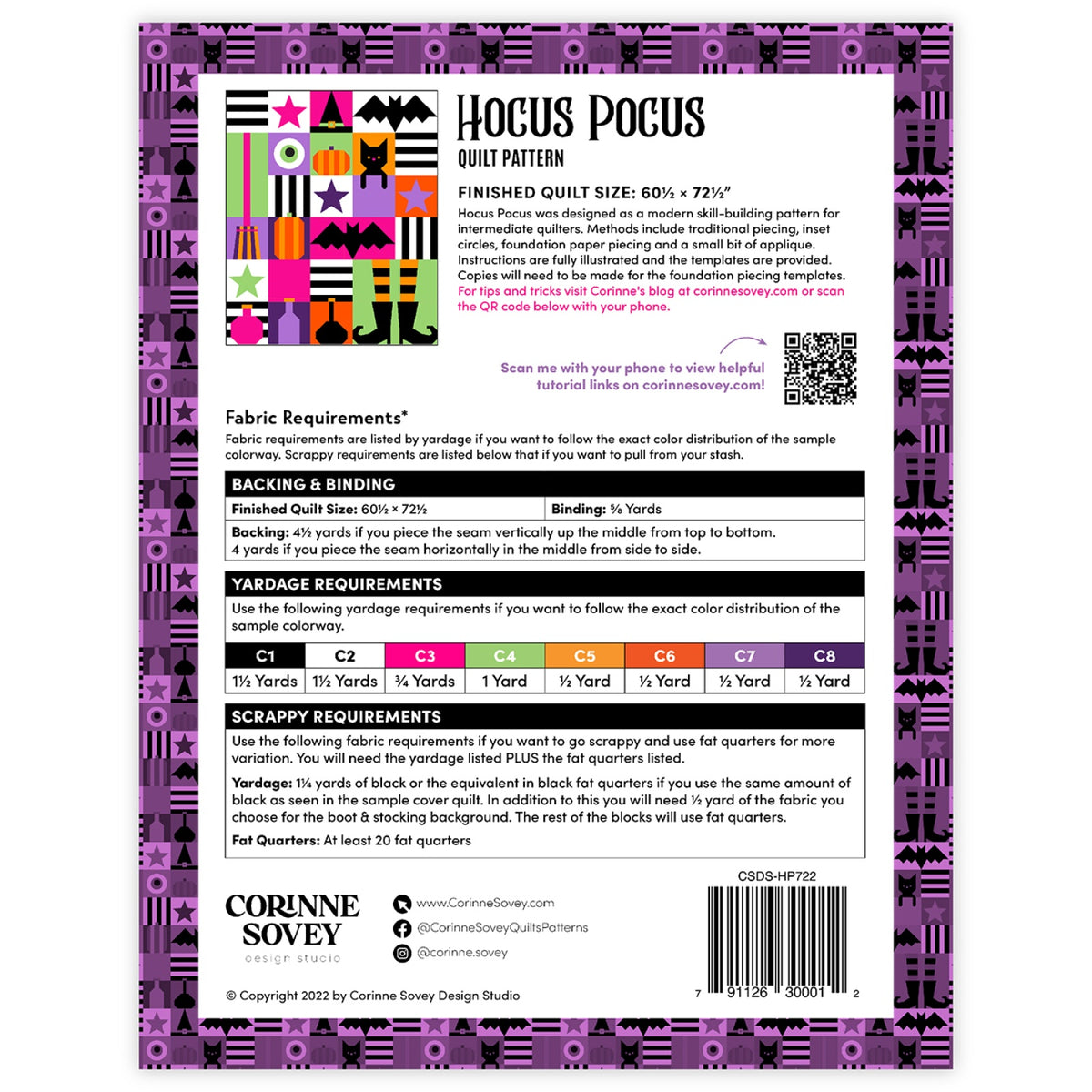 Back of the Hocus Pocus Quilt Pattern by Corinne Sovey Design Studio