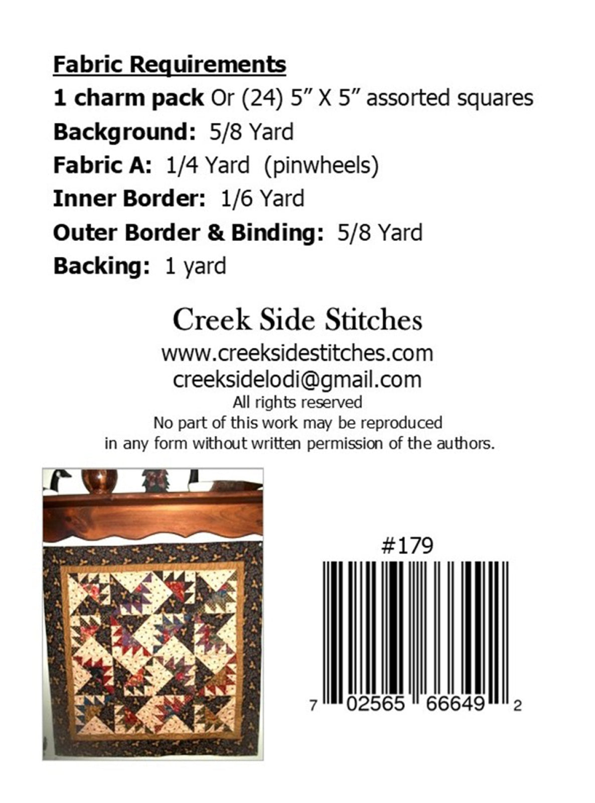 Back of the Charming Tracks Around Lodi Quilt Pattern by Creek Side Stitches