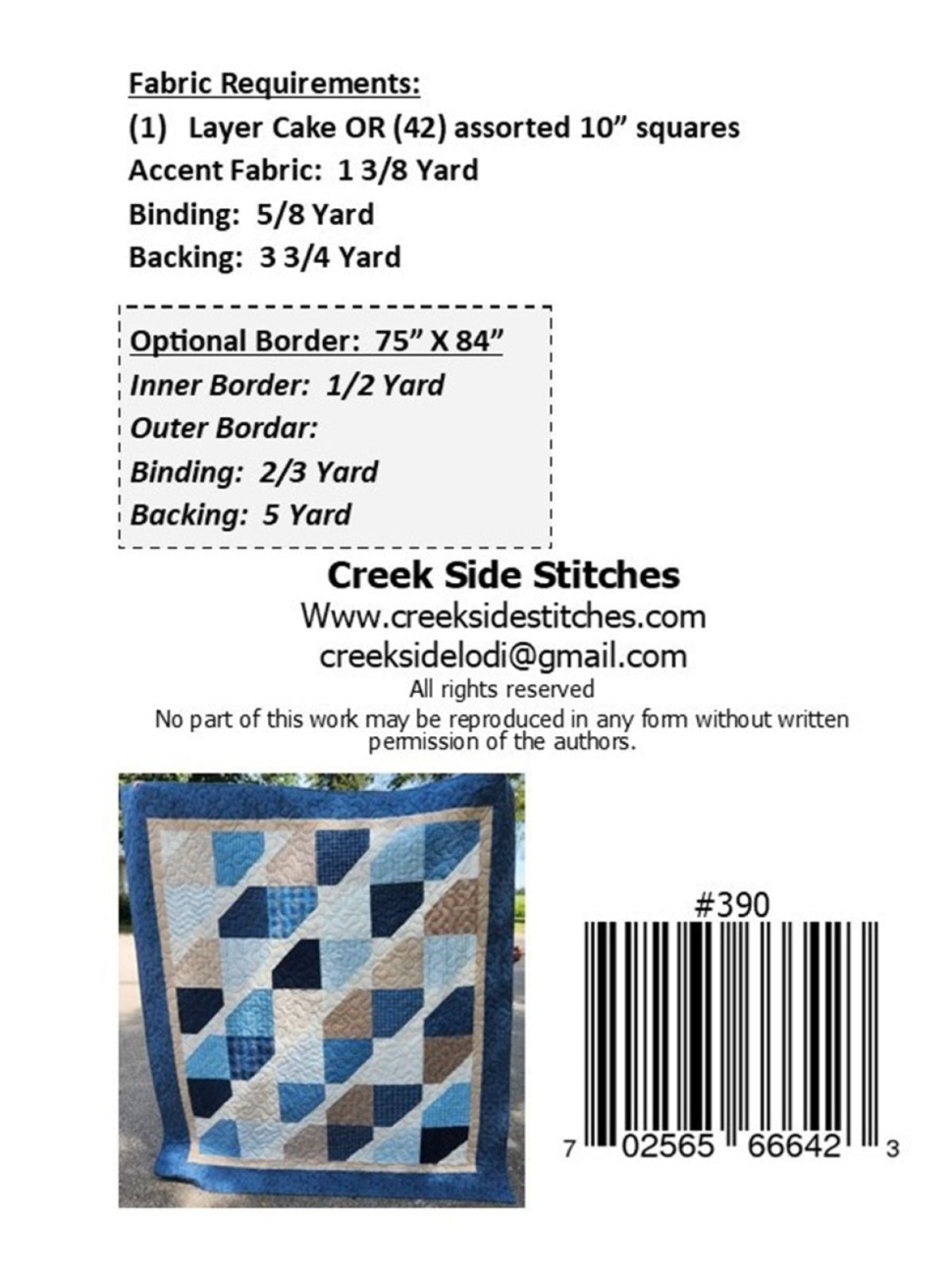 Back of the Cutting Corners Quilt Pattern by Creek Side Stitches