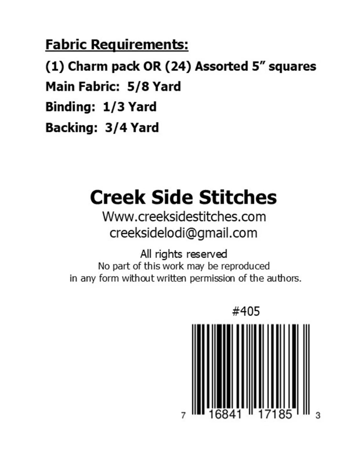 Back of the Valley Charm Pattern by Creek Side Stitches