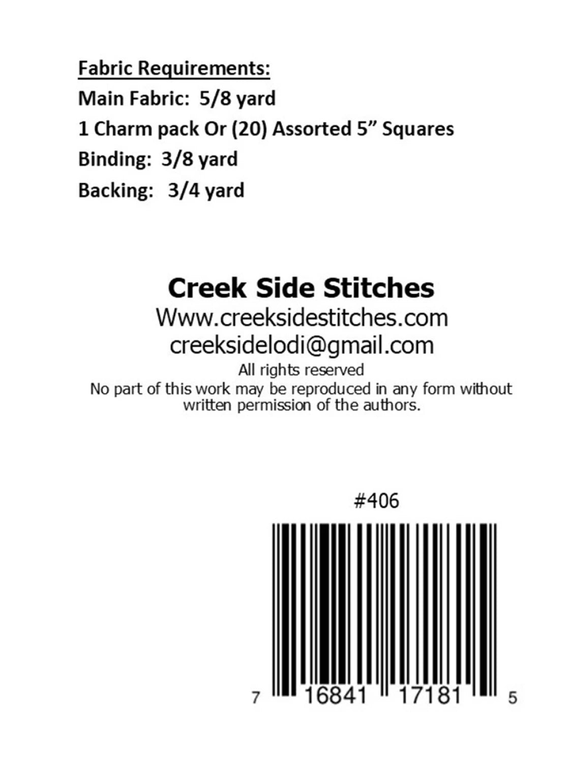 Back of the Charming Links Pattern by Creek Side Stitches