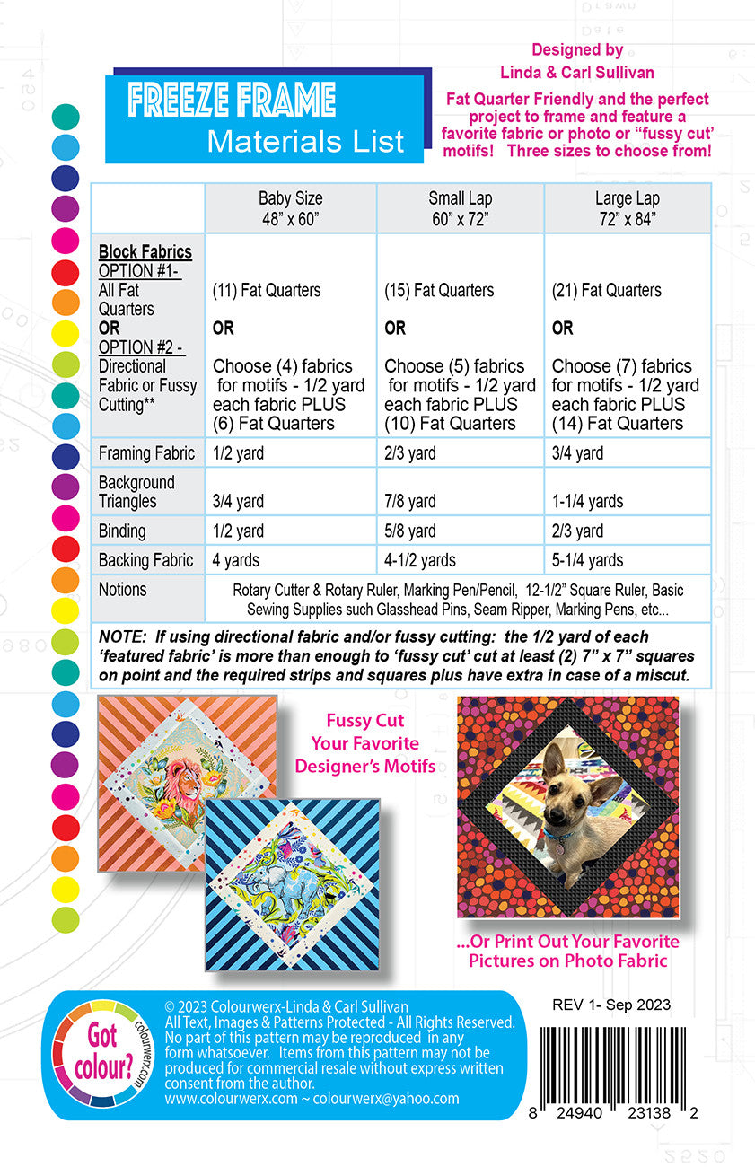 Back of the Freeze Frame Quilt Pattern by Colourwerx