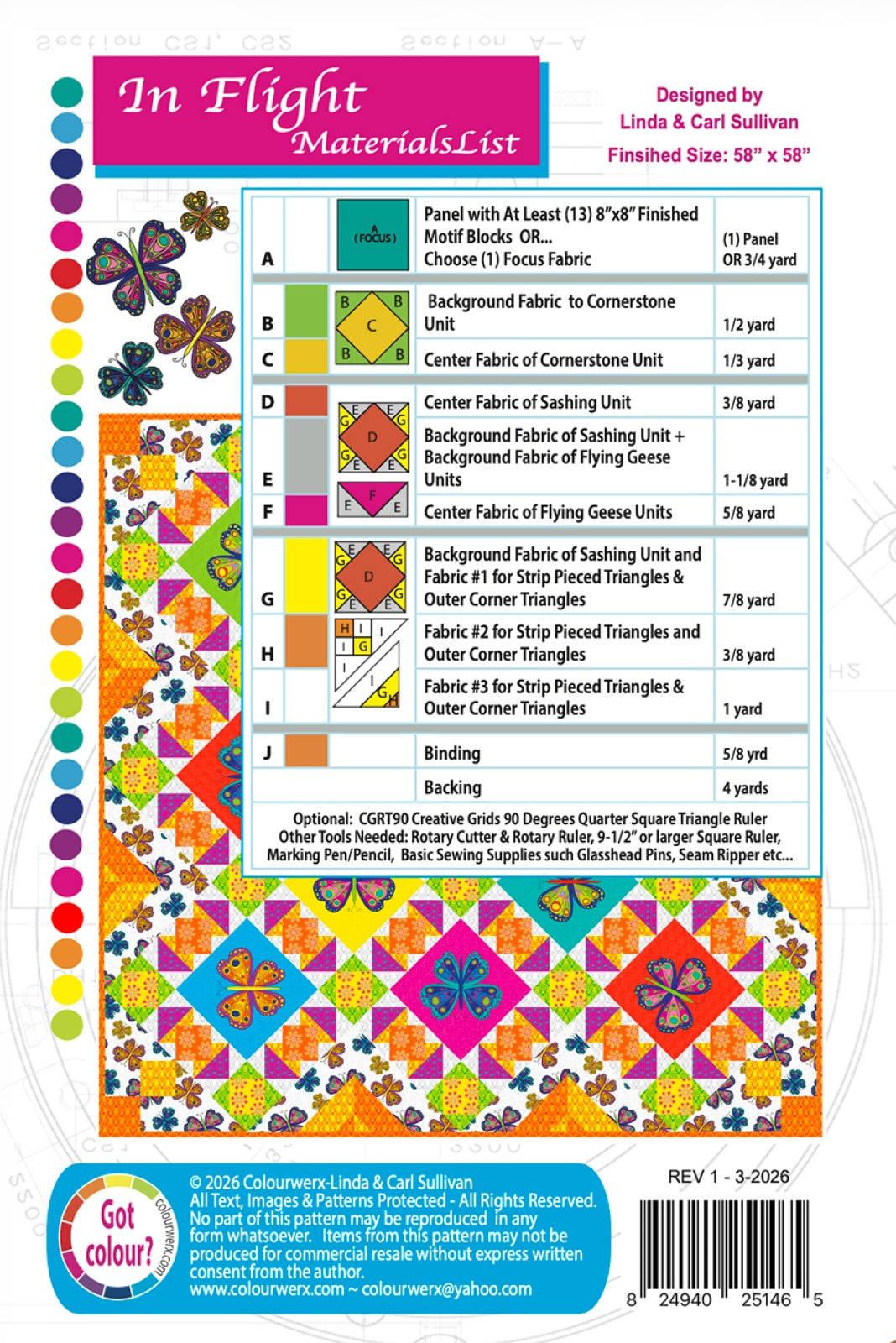 Back of the In Flight Quilt Pattern by Colourwerx