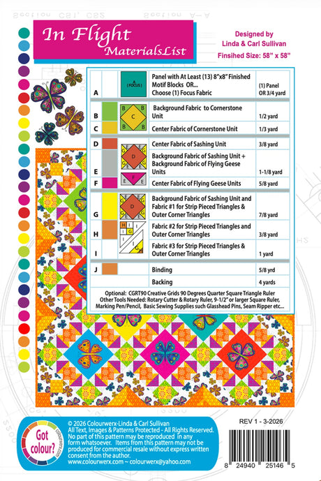 Back of the In Flight Quilt Pattern by Colourwerx