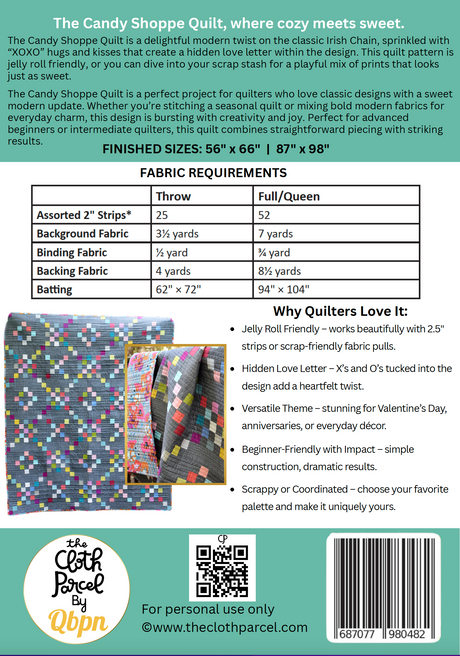 Back of the Candy Shoppe Quilt Pattern by Cloth Parcel